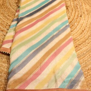 Multicolour Diagonal Leheriya and Zari Stripes Designer Saree