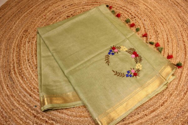 Linen Hand Embroidery Saree - Image 2