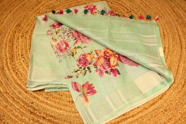 Digital Print Linen Saree - Image 3