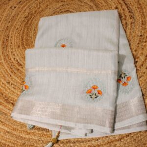 Floral Embroidery Zari Border Fancy Saree