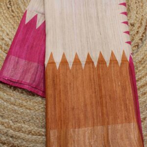 Alternative view of Beige Orange and Pink Tussar Saree