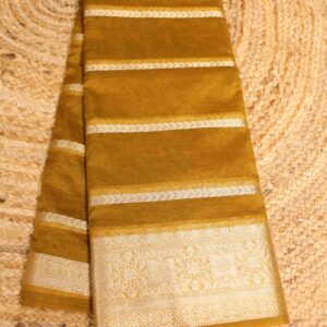 Gold Zari Horizontal Stripes Organza Saree