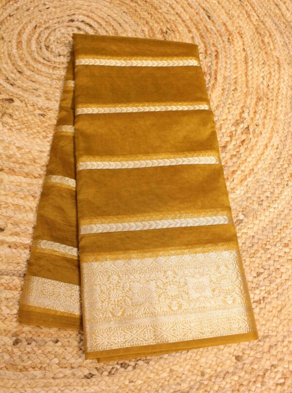 Gold Zari Horizontal Stripes Organza Saree