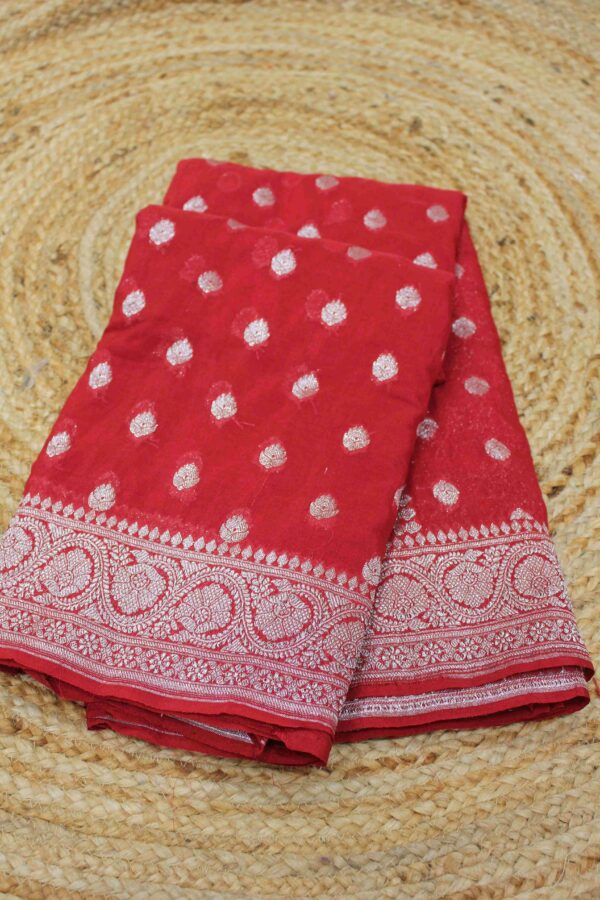 Red with Silver Zari Butta Banaras Saree