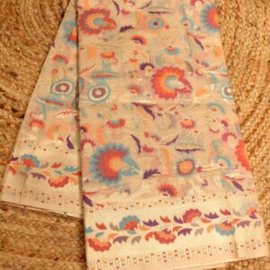 Beige and Orange Pashmina Work Designer Saree