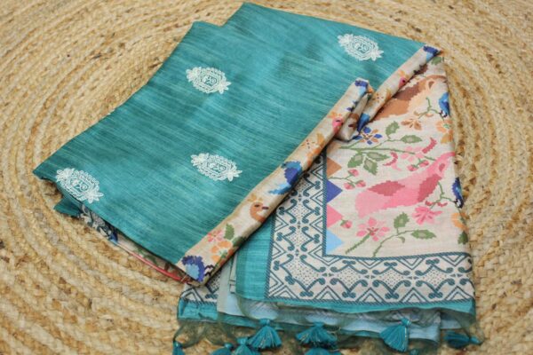 Peacock Prints and Thread Work Tussar Saree