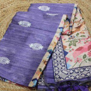 Alternative view of Peacock Prints and Thread Work Tussar Saree