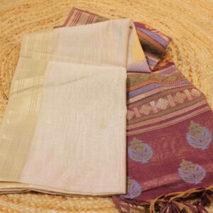 Beige and Purple Muga Cotton Saree