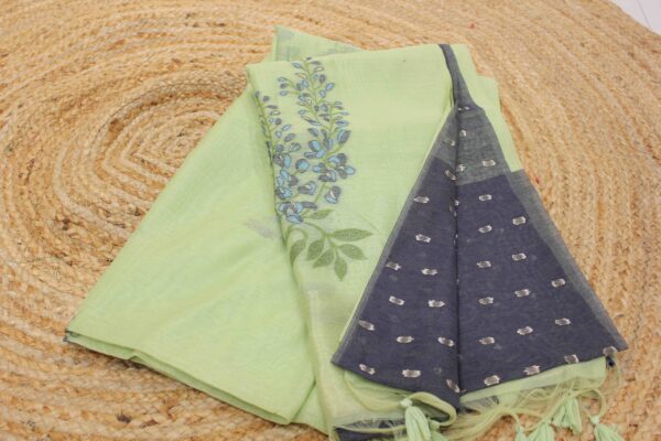Floral Weaving Muga Cotton Saree - Image 2