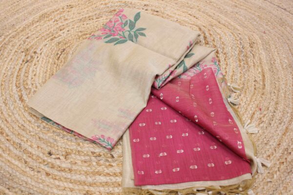 Floral Weaving Muga Cotton Saree - Image 3