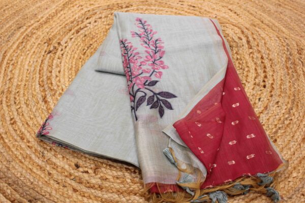 Floral Weaving Muga Cotton Saree - Image 4