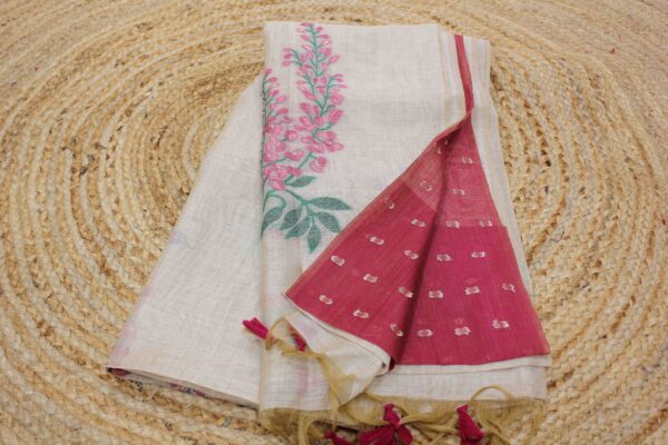 Floral Weaving Muga Cotton Saree - Image 5