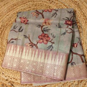 Alternative view of Floral Jaal Printed Blended Tussar Saree