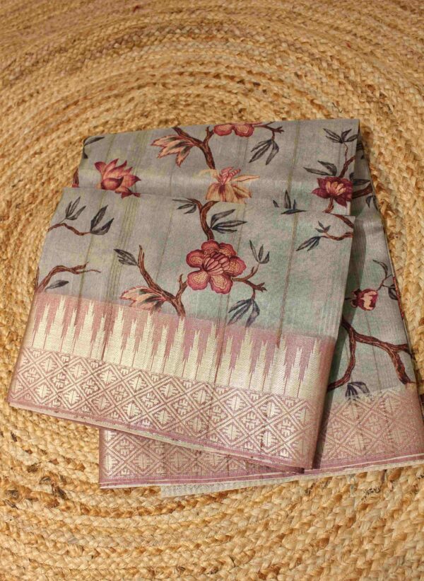 Floral Jaal Printed Blended Tussar Saree - Image 2