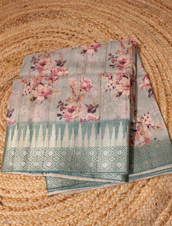 Floral Jaal Printed Blended Tussar Saree - Image 3