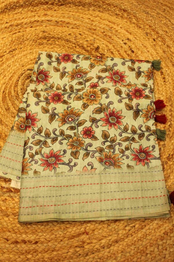 Printed with Mirror work Semi Tussar Saree