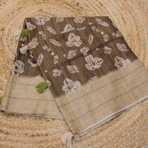 Alternative view of Printed with Mirror work Semi Tussar Saree