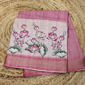 Pink Ombre Kalamkari Print Semi Tussar Saree