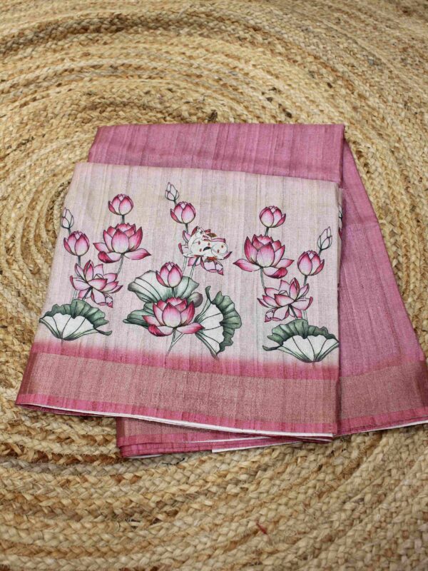 Pink Ombre Kalamkari Print Semi Tussar Saree