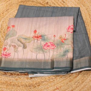 Green Ombre Kalamkari Print Semi Tussar Saree