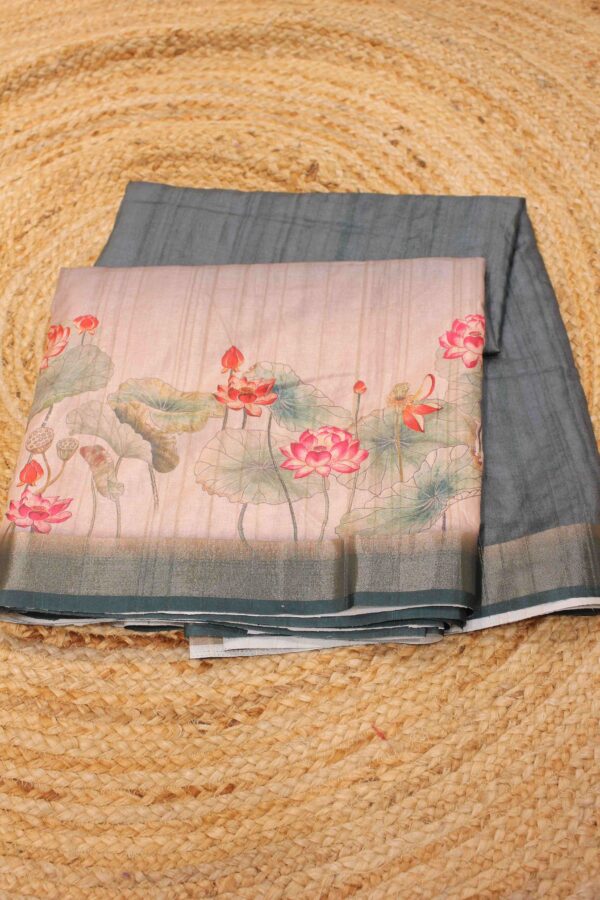 Green Ombre Kalamkari Print Semi Tussar Saree