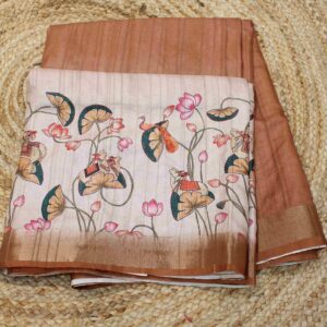 Brown Ombre Kalamkari Print Semi Tussar Saree