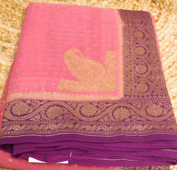 Pink & Purple Pure Crepe Saree