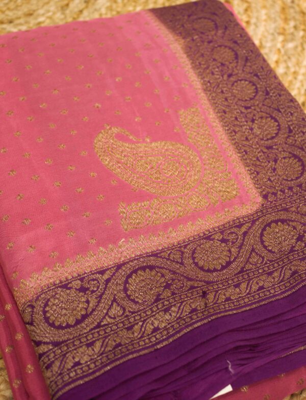 Pink & Purple Pure Crepe Saree - Image 2