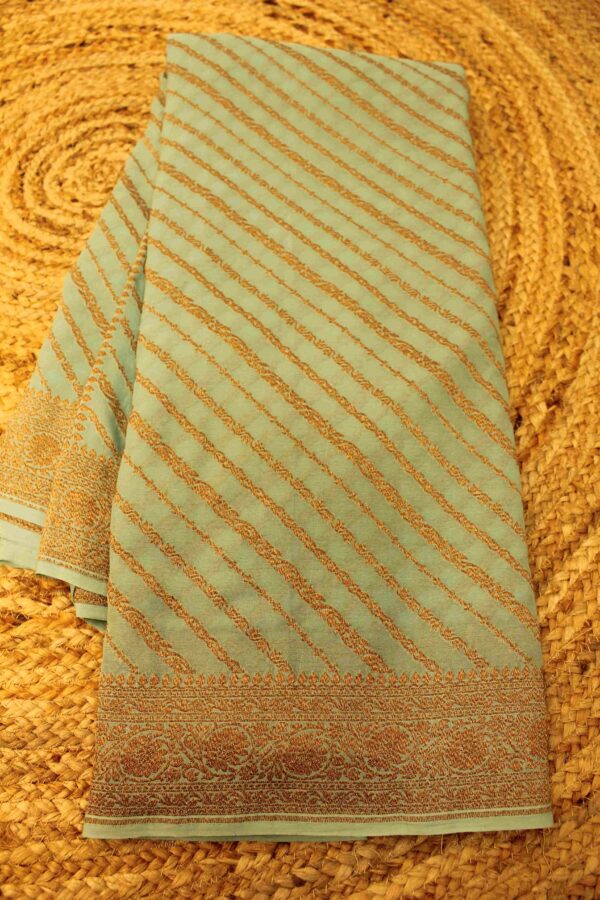 Powder Blue Diagonal Stripes Antique Zari Pure Khaddi Georgette Saree