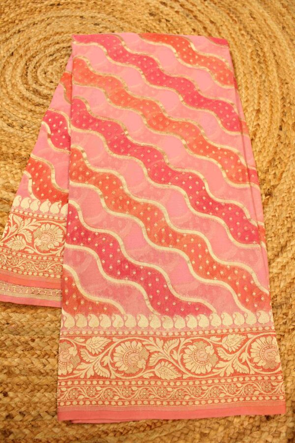 Pink & Orange Hand Brush Pure Khaddi Georgette Saree