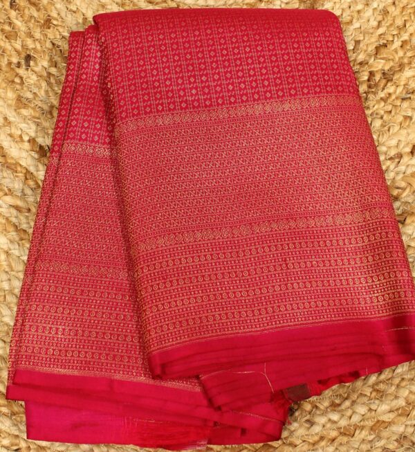 Rani Pink Checks Brodcae Pure Kanchipuram Saree - Image 3