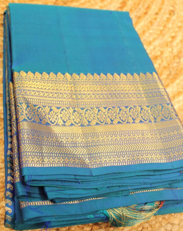 Peacock Blue Rich Pallu & Blouse Pure Kanchipuram Saree - Image 2