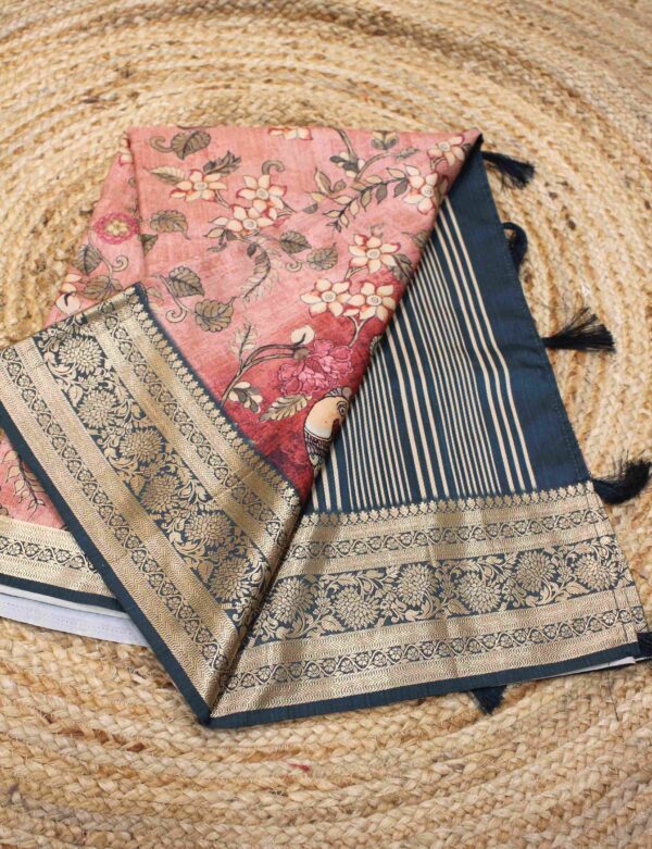 Grey Baluchari Print Semi Silk Saree - Image 2