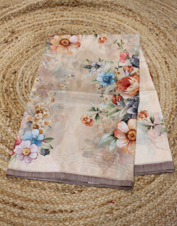 Chickoo Printed Soya Silk Saree