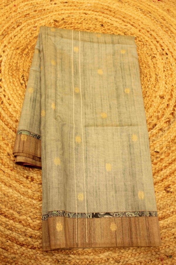 Green& Chickoo Floral Buttas Baluchari Silk Saree