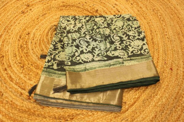 Green Batik Print Semi Silk Saree