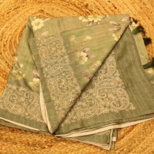 Floral Printed with Embroidery Border Semi Tussar Saree