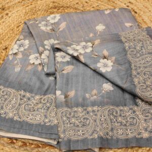 Alternative view of Floral Printed with Embroidery Border Semi Tussar Saree