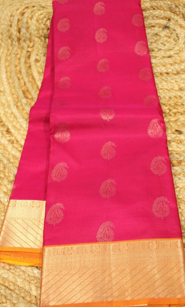 Pink & Orange with Mango Buttas Pure Kanchi Silk Saree