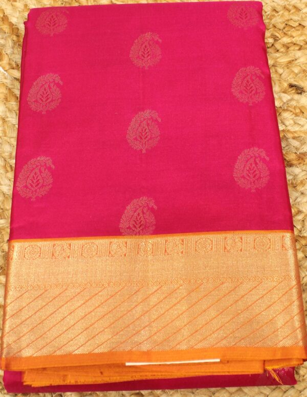Pink & Orange with Mango Buttas Pure Kanchi Silk Saree - Image 2