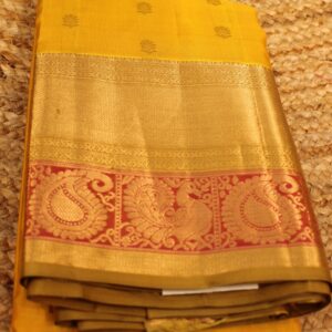 Mustard & Pink Big Border Kanchi Silk Saree