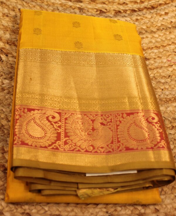 Mustard & Pink Big Border Pure Kanchi Silk Saree