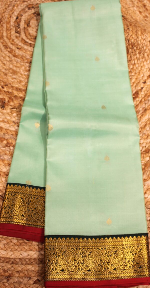 Mint Green & Bottle Green Small Zari Buttas Pure Kanchi Silk Saree