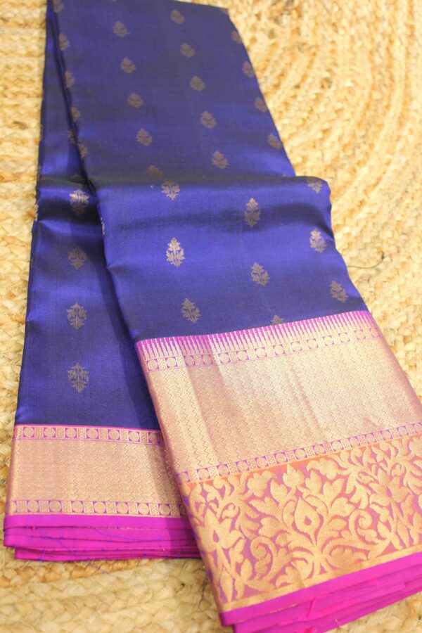 Indigo & Purple Big Border Pure Kanchi Silk Saree - Image 2