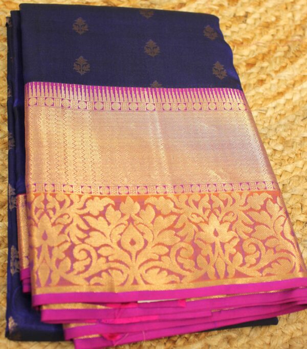 Indigo & Purple Big Border Pure Kanchi Silk Saree