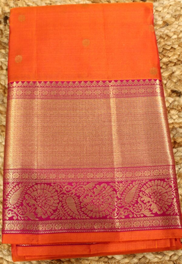 Orange & Purple Big Border Pure Kanchi Silk Saree