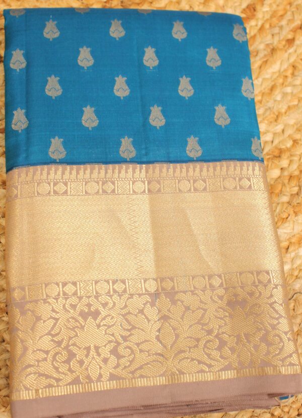 Ananda Blue & Grey Big Border Pure Kanchi Silk Saree