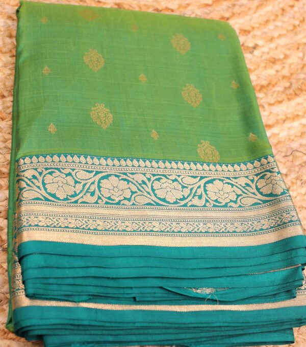 Parrot Green & Dark Green with Buttas Pure Kanchi Silk Saree