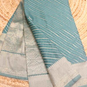 Alternative view of Diagonal Zari Stripes Georgette Saree