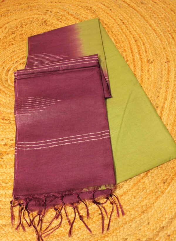 Olive Green & Purple Semi Tussar Saree